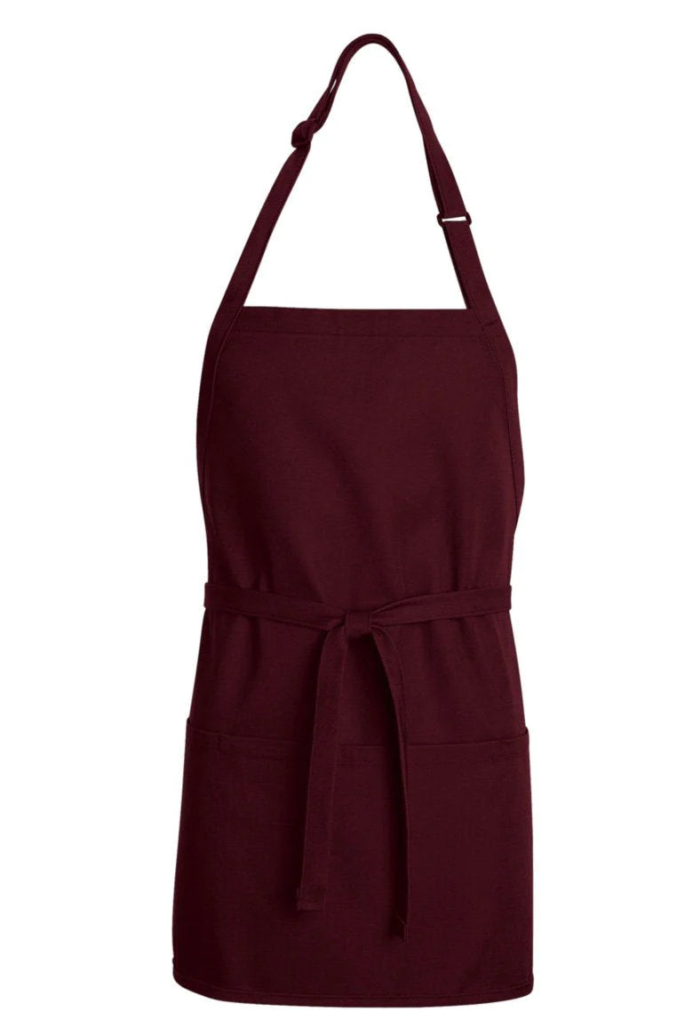 Chef Designs Burgundy Premium Short Bib Adjustable Apron (3 Pockets)