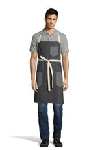 Load image into Gallery viewer, UT Black Collection Pinstripe Denim w/ Natural Ties Rebel Bib Apron (3 Pocket)