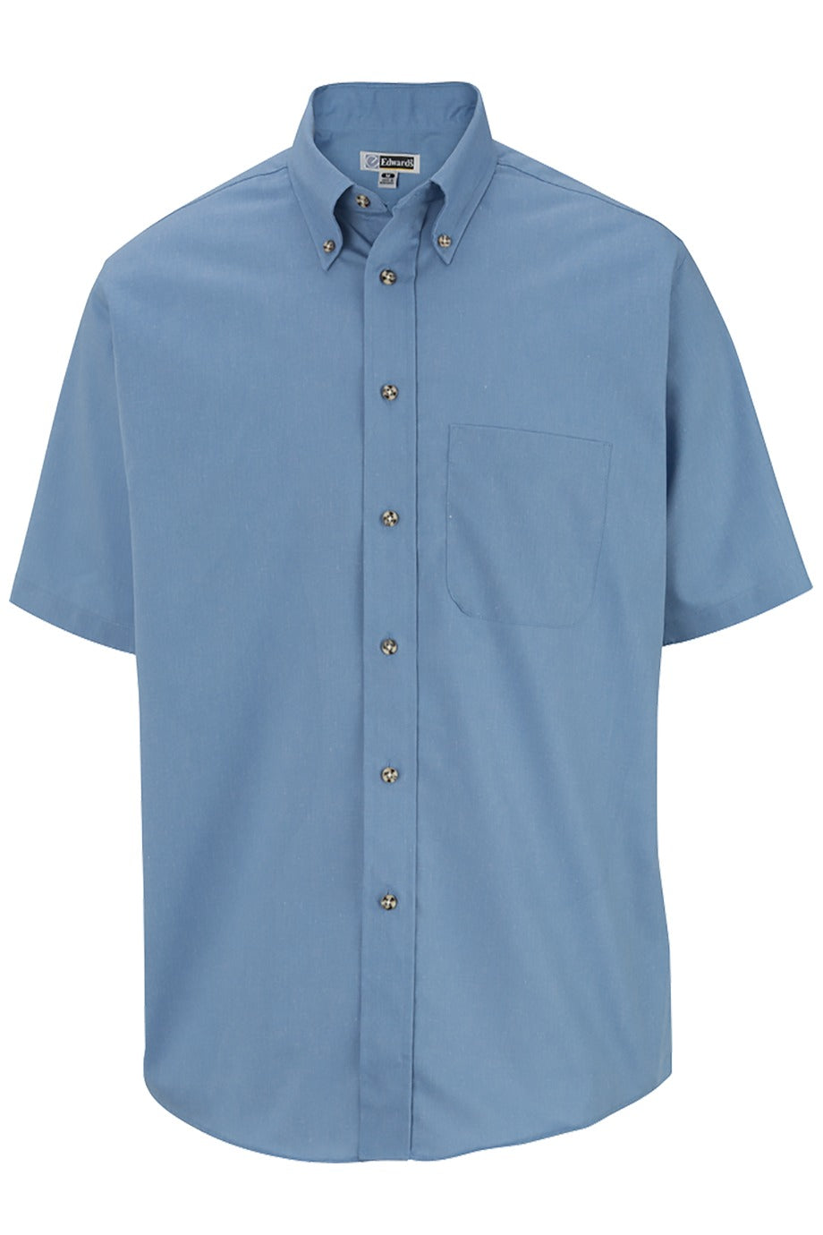 Edwards Men's Denim Blue Easy Care Short Sleeve Poplin Shirt