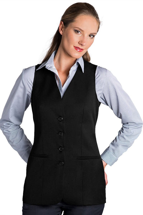 Executive Apparel Women's Black Easywear Long Vest Sleeveless Blazer