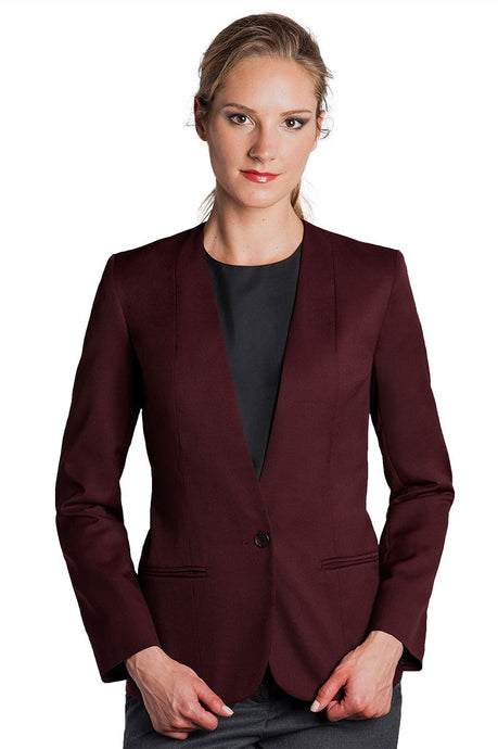 Executive Apparel Women's Burgundy Easywear Collarless Cardigan 1-Button Blazer