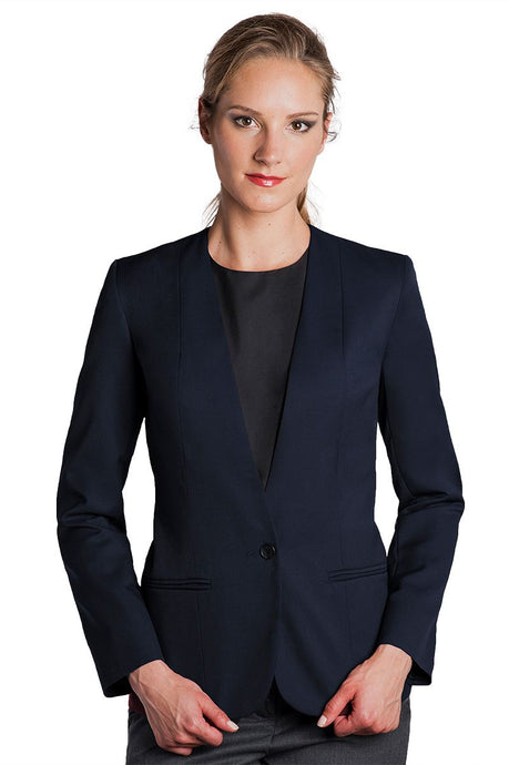 Executive Apparel Women's Navy Easywear Collarless Cardigan 1-Button Blazer