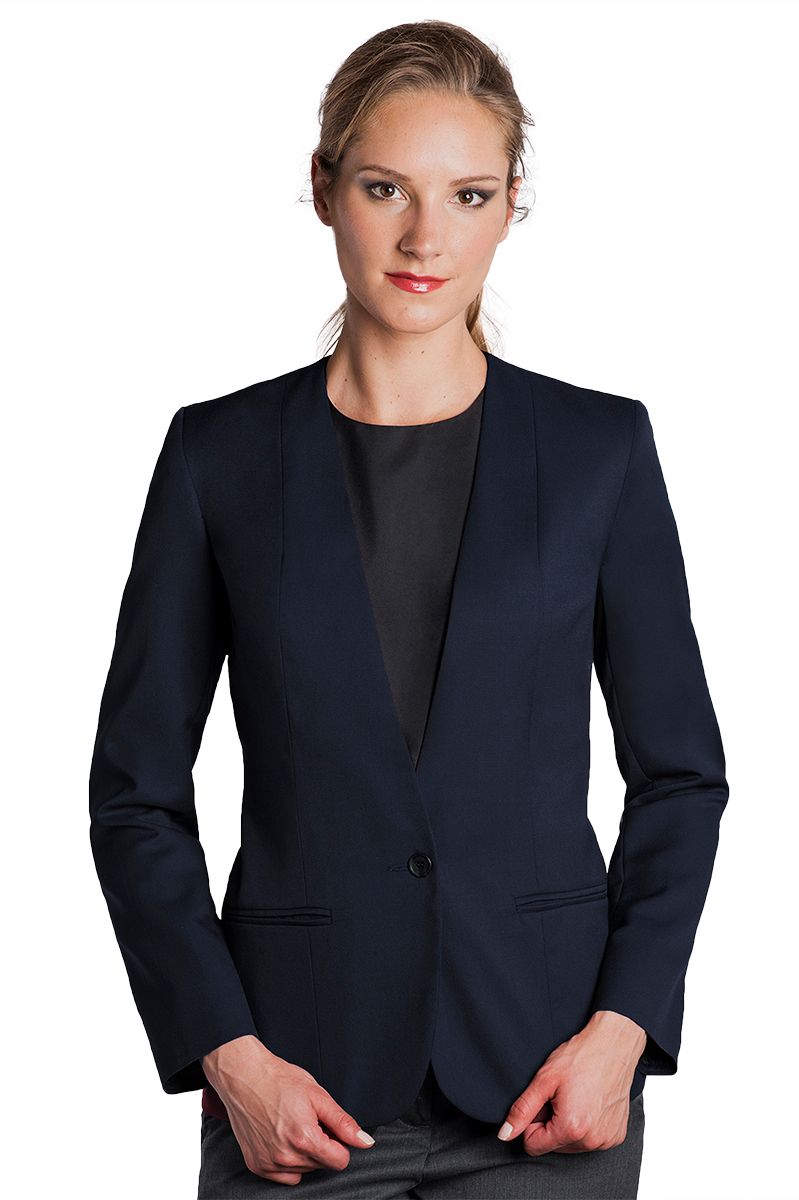 Women's Navy Easywear Collarless Cardigan 1-Button Blazer