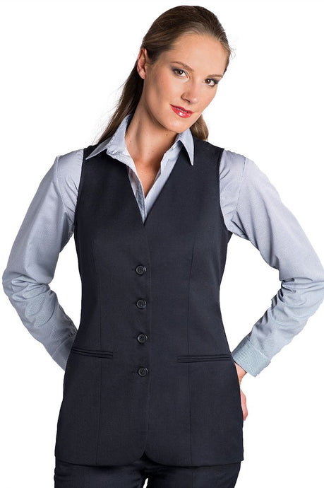Executive Apparel Women's Navy Easywear Long Vest Sleeveless Blazer