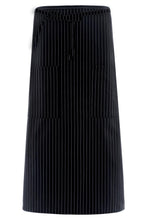 Load image into Gallery viewer, Fame Black &amp; White Pinstripe Full Length Bistro Apron (2 Pockets)