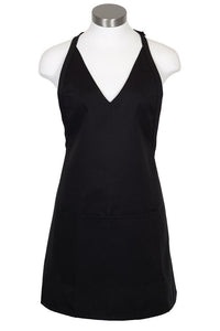 Fame Black V-Neck Bib Adjustable Apron (2 Patch Pockets)