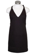 Load image into Gallery viewer, Fame Black V-Neck Pinstripe Bib Adjustable Apron (2 Patch Pockets)