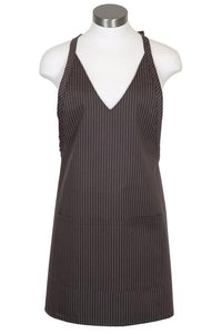 Fame Charcoal V-Neck Pinstripe Bib Adjustable Apron (2 Patch Pockets)