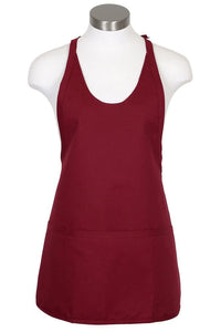 Fame Burgundy Scoop Neck Bib Adjustable Apron (3 Pockets)