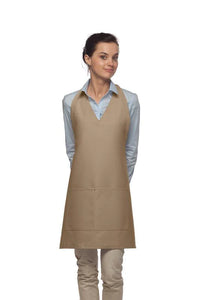 Cardi / DayStar Khaki Deluxe V-Neck Adjustable Tuxedo Apron (2 Pockets)