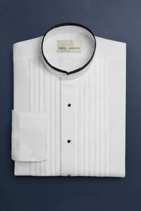 Neil Allyn "Devon" Men's White Pleated Mandarin Tuxedo Shirt