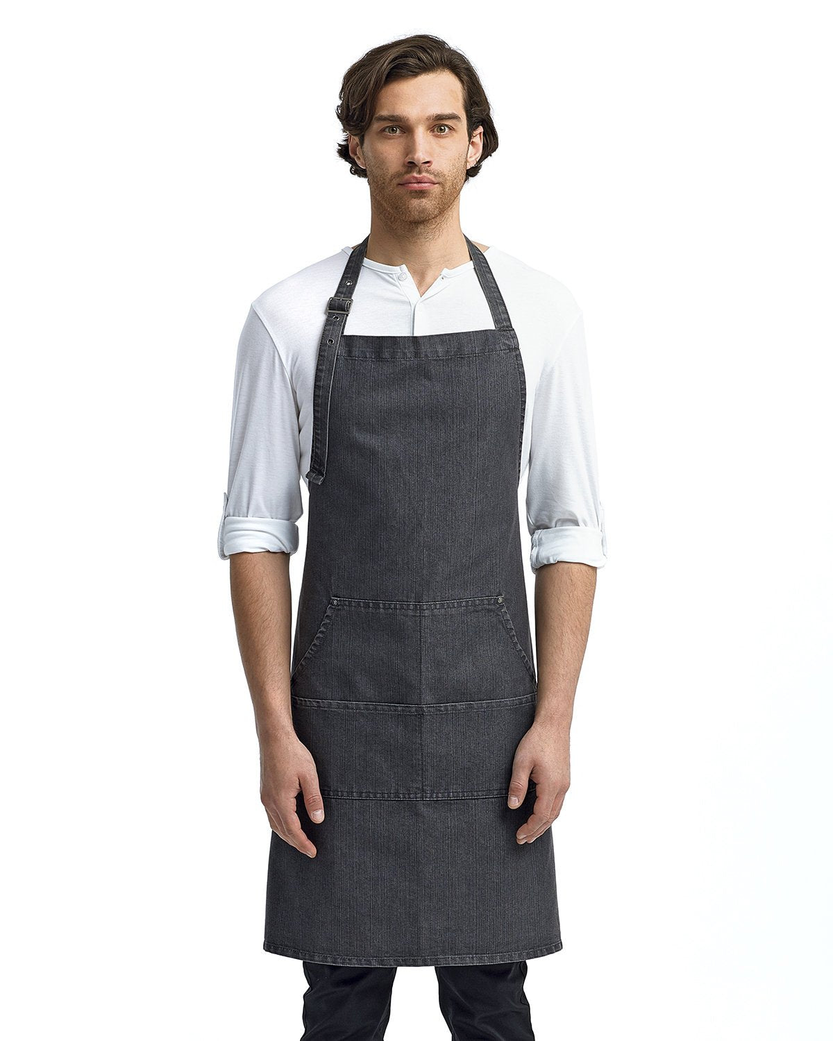 Artisan Collection by Reprime Black Denim Bib Adjustable Apron (4 Pocket Pouch)