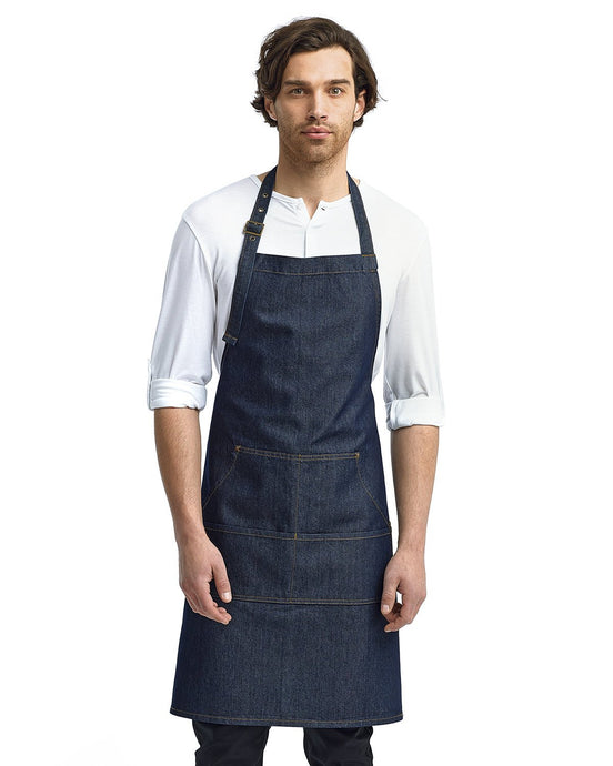 Artisan Collection by Reprime Indigo Denim Bib Adjustable Apron (4 Pocket Pouch)