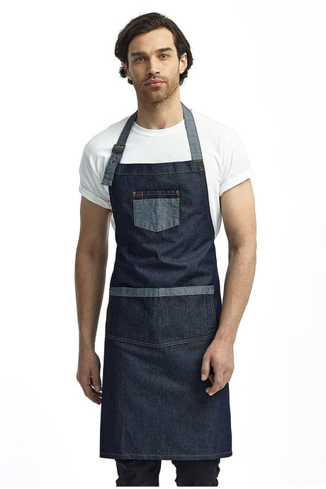 Artisan Collection by Reprime Indigo Contrast Denim Bib Adjustable Apron (2 Pocket)