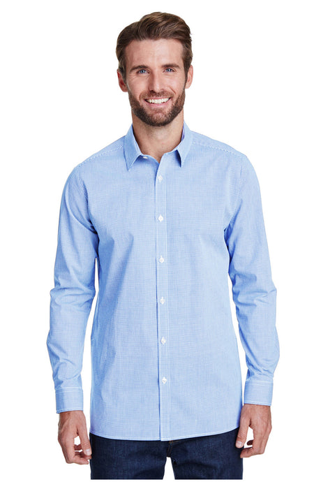 Artisan Collection by Reprime XS Men's Microcheck Long Sleeve Cotton Shirt (Light Blue / White)