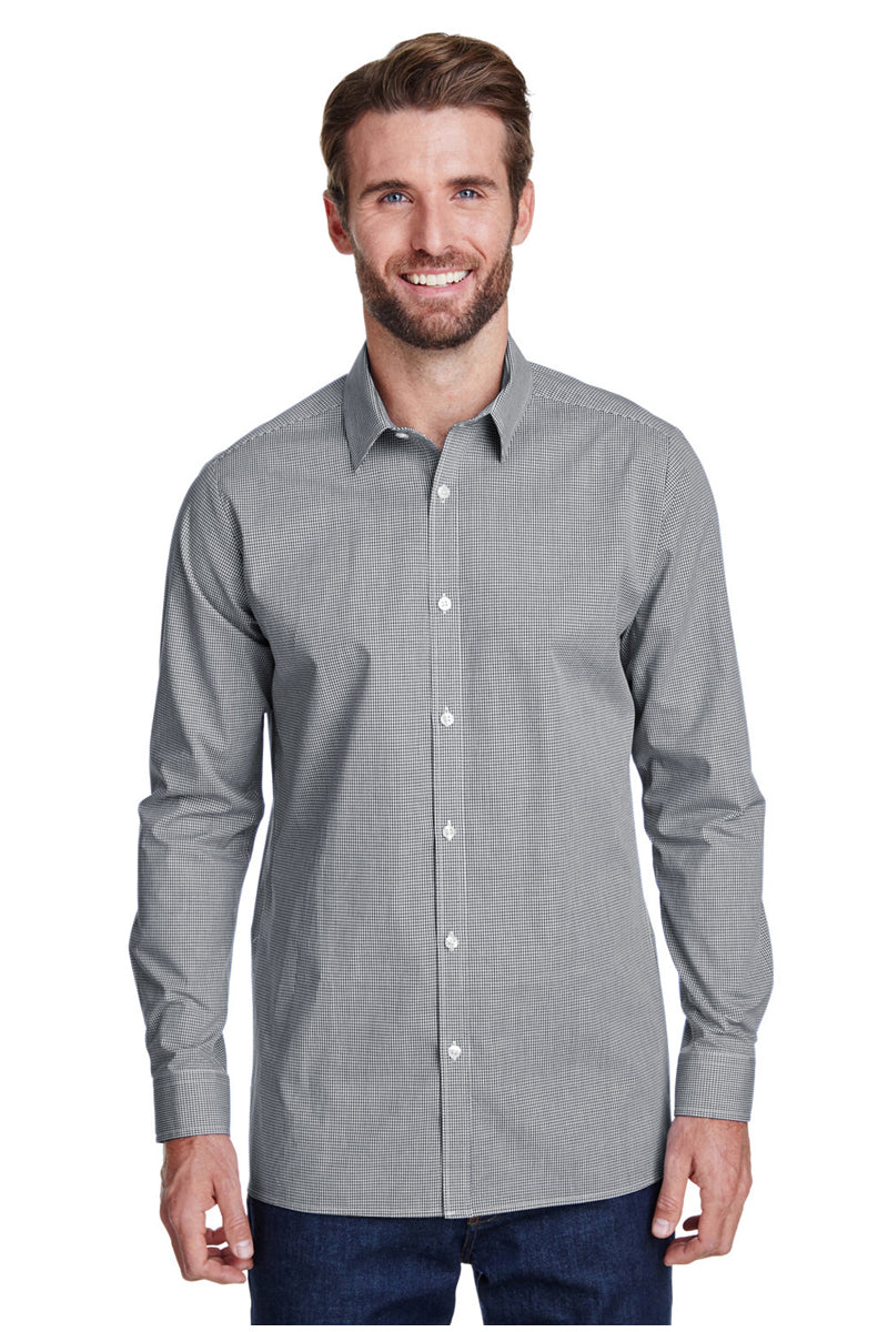 Artisan Collection by Reprime Black / White / S Men's Microcheck Long Sleeve Cotton Shirt