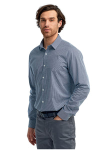 Artisan Collection by Reprime Navy / White / XS Men's Microcheck Long Sleeve Cotton Shirt