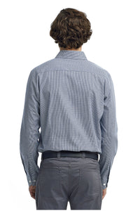 Artisan Collection by Reprime Men's Microcheck Long Sleeve Cotton Shirt (Navy / White)