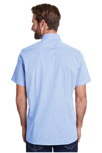 Artisan Collection by Reprime Men's Microcheck Short Sleeve Cotton Shirt (Light Blue / White)