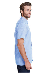 Artisan Collection by Reprime Men's Microcheck Short Sleeve Cotton Shirt (Light Blue / White)