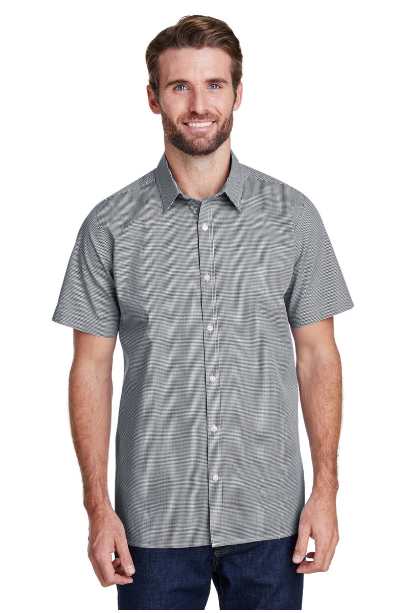 Artisan Collection by Reprime Black / White / XS Men's Microcheck Short Sleeve Cotton Shirt