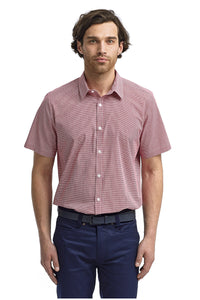 Artisan Collection by Reprime Red / White / XS Men's Microcheck Short Sleeve Cotton Shirt