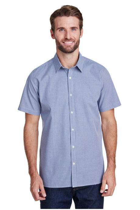 Artisan Collection by Reprime XS Men's Microcheck Short Sleeve Cotton Shirt (Navy / White)