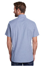 Load image into Gallery viewer, Artisan Collection by Reprime Men&#39;s Microcheck Short Sleeve Cotton Shirt (Navy / White)