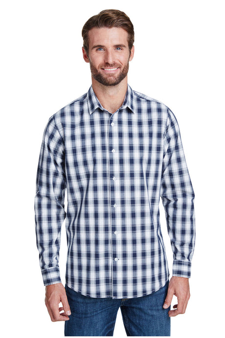 Artisan Collection by Reprime Men's Mulligan Check Long Sleeve Cotton Shirt (White / Navy)