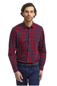 Artisan Collection by Reprime Red / Navy / S Men's Mulligan Check Long Sleeve Cotton Shirt