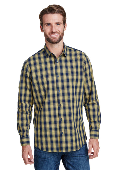 Artisan Collection by Reprime S Men's Mulligan Check Long Sleeve Cotton Shirt (Camel / Navy)