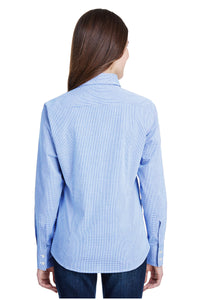 Artisan Collection by Reprime Women's Microcheck Long Sleeve Cotton Shirt (Light Blue / White)