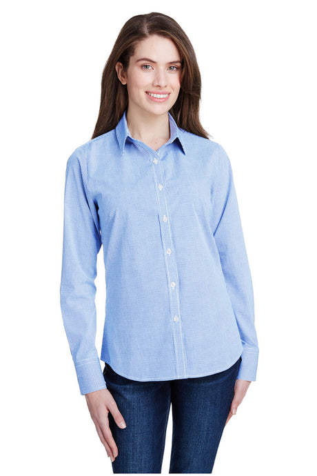 Artisan Collection by Reprime XS Women's Microcheck Long Sleeve Cotton Shirt (Light Blue / White)
