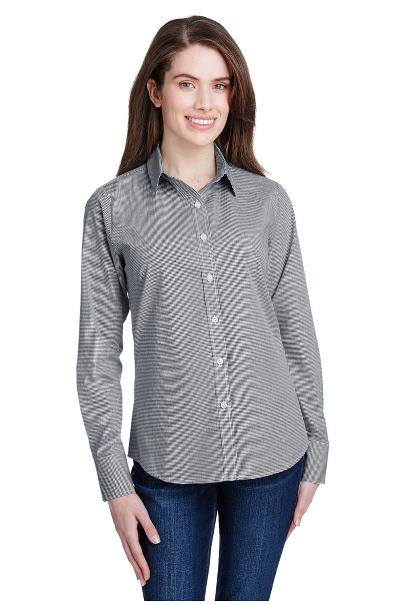 Artisan Collection by Reprime Black / White / XS Women's Microcheck Long Sleeve Cotton Shirt