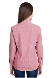 Artisan Collection by Reprime Women's Microcheck Long Sleeve Cotton Shirt (Red / White)