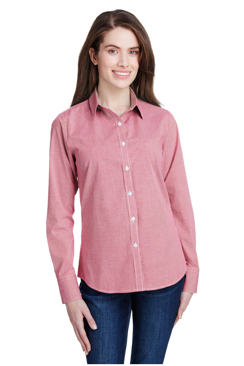 Artisan Collection by Reprime XS Women's Microcheck Long Sleeve Cotton Shirt (Red / White)