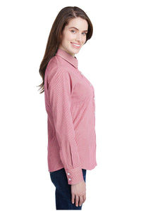 Artisan Collection by Reprime Women's Microcheck Long Sleeve Cotton Shirt (Red / White)