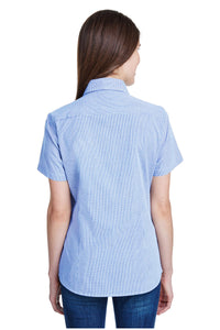 Artisan Collection by Reprime Women's Microcheck Short Sleeve Cotton Shirt (Light Blue / White)
