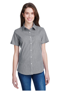 Artisan Collection by Reprime Black / White / XS Women's Microcheck Short Sleeve Cotton Shirt