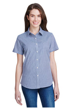 Load image into Gallery viewer, Artisan Collection by Reprime Navy / White / XS Women&#39;s Microcheck Short Sleeve Cotton Shirt