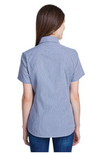 Load image into Gallery viewer, Artisan Collection by Reprime Women&#39;s Microcheck Short Sleeve Cotton Shirt (Navy / White)
