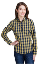Load image into Gallery viewer, Artisan Collection by Reprime Camel / Navy / XS Women&#39;s Mulligan Check Long Sleeve Cotton Shirt