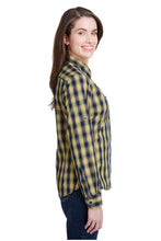 Load image into Gallery viewer, Artisan Collection by Reprime Women&#39;s Mulligan Check Long Sleeve Cotton Shirt (Camel / Navy)