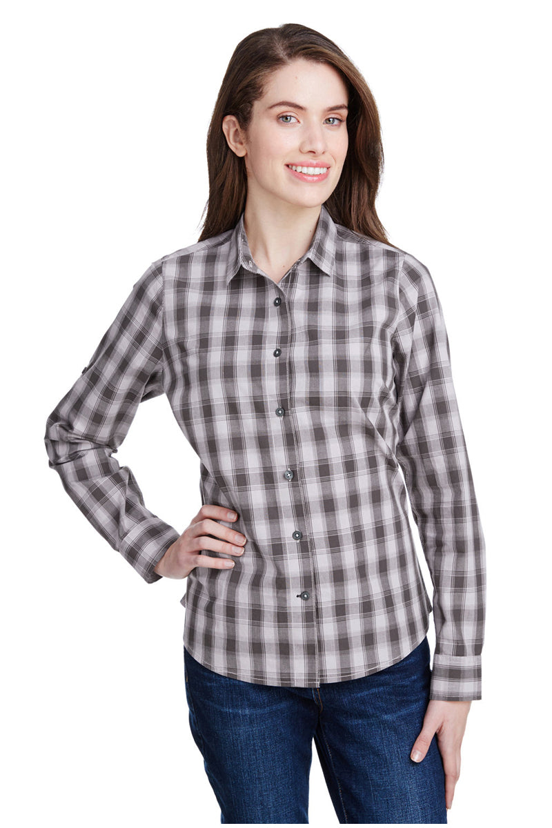 Artisan Collection by Reprime XS Women's Mulligan Check Long Sleeve Cotton Shirt (Steel / Black)