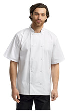 Load image into Gallery viewer, Artisan Collection by Reprime XS White Chef&#39;s Short Sleeve Stud Coat