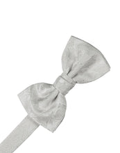 Load image into Gallery viewer, Cristoforo Cardi Pre-Tied Platinum Paisley Silk Bow Tie
