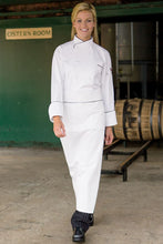 Load image into Gallery viewer, Uncommon Threads Black Executive Chef White Apron with Contrast Piping