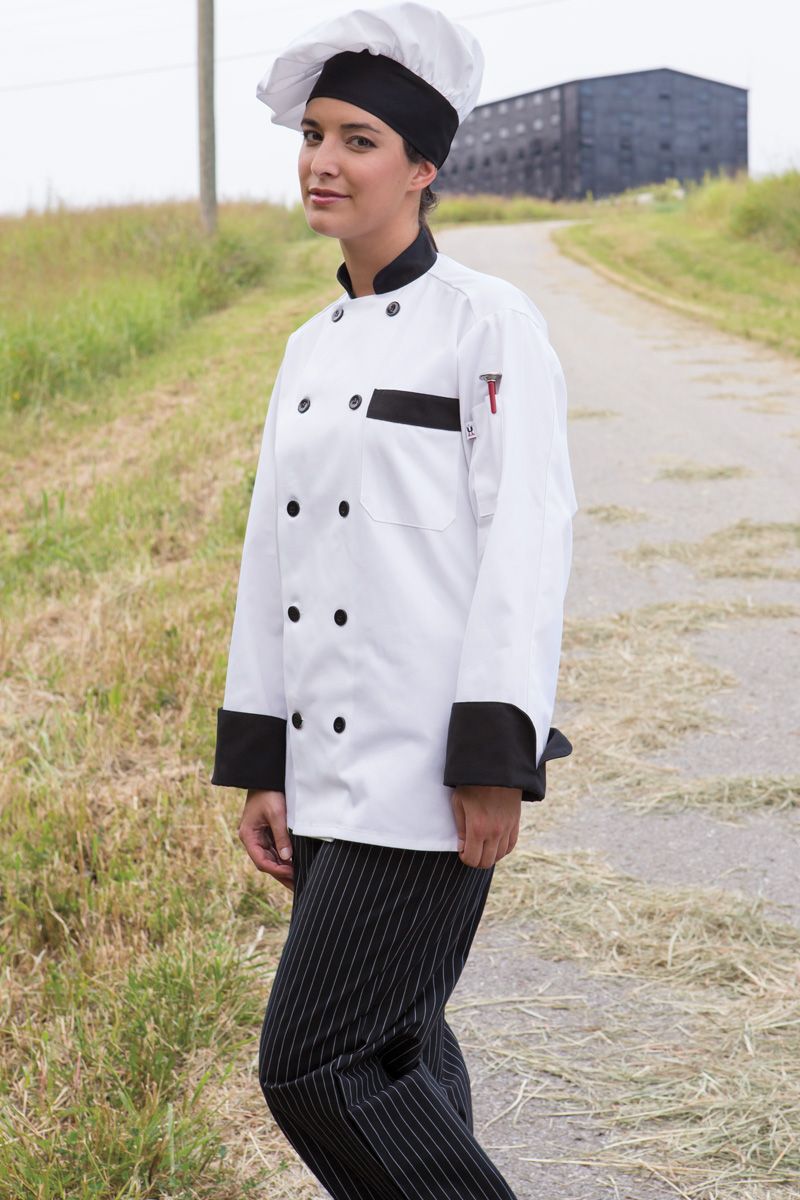 White With Black Trim Newport Chef Coat –