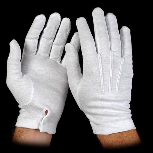 N/A White Cotton Housekeeping Gloves With Snap